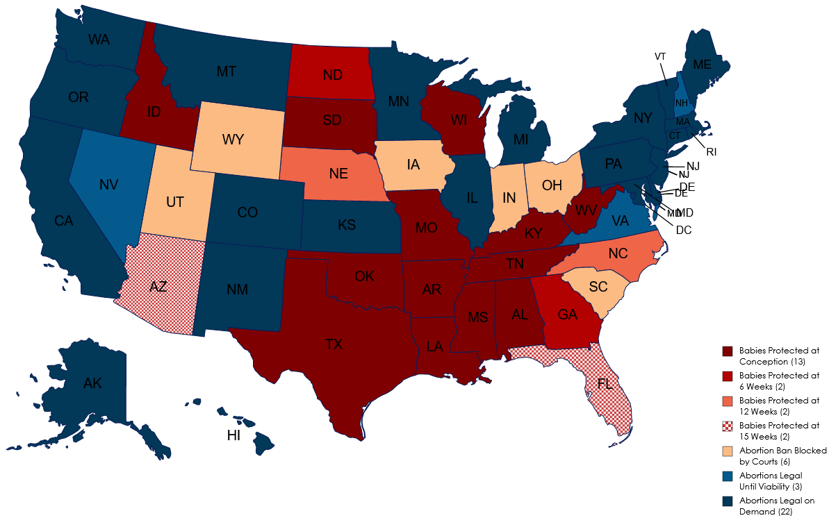 Mappa degli Usa. Colorati gli stati prolife